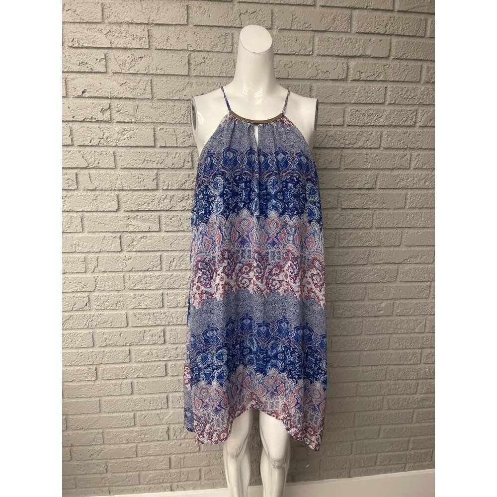 Almost Famous Women Multi Color Halter Dress With Gold Tone Hardware Size XL